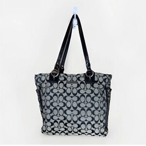 Coach Women’s Signature Canvas Leather Medium Tote Shoulder Bag Tan Black Zip